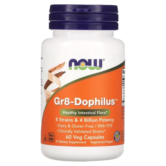 Основное фото товара NOW, Смесь 8 штаммов пробиотиков, Gr8-Dophilus, 60 капсул