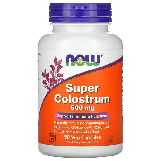 Основное фото товара NOW, Молозиво 500 мг, Super Colostrum 500 mg, 90 капсул
