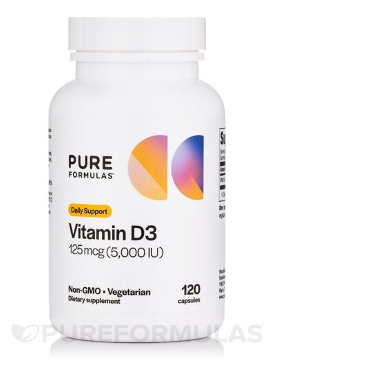Основное фото товара PureFormulas, Витамин D, Vitamin D3 5000 IU, 120 капсул