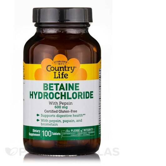 Основное фото товара Betaine Hydrochloride with Pepsin, Бетаин гидрохлорид, 100 таблет
