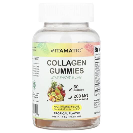 Основное фото товара Collagen Gummies With Biotin & Zinc Tropical, Коллаген, 60 та