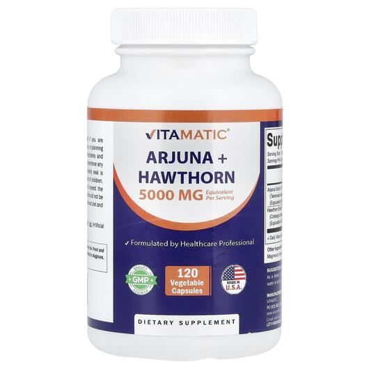 Основне фото товара Vitamatic, Arjuna + Hawthorn, Глід, 120 капсул