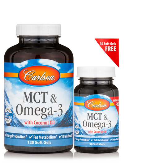 Основное фото товара MCT Масло, MCT & Omega-3 with Coconut Oil 120 +, 30 капсул