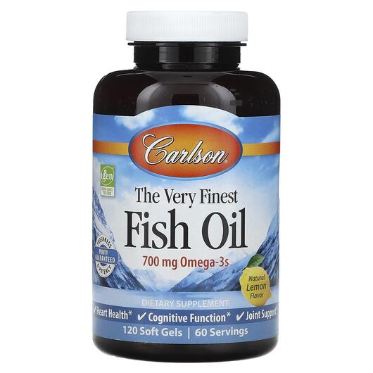 Основне фото товара The Very Finest Fish Oil 700 mg Lemon, Омега 3, 120 капсул