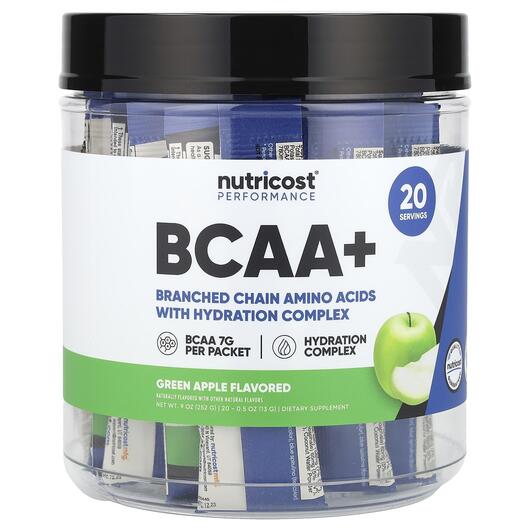 Основное фото товара Nutricost, БЦАА, Performance BCAA+ Green Apple, 20 шт
