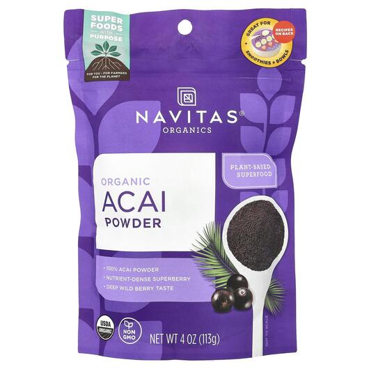 Основное фото товара Navitas Organics, Ягоды Асаи, Organic Acai Powder, 113 г