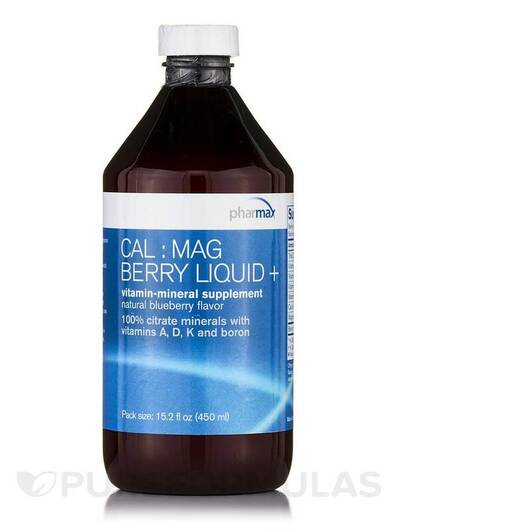 Основное фото товара Cal:Mag Berry Liquid+ Natural Blueberry Flavor, Кальций Магний, 4