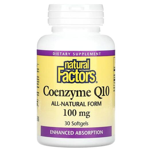 Основное фото товара Natural Factors, Коэнзим CoQ10, Coenzyme Q10 100 mg, 30 капсул