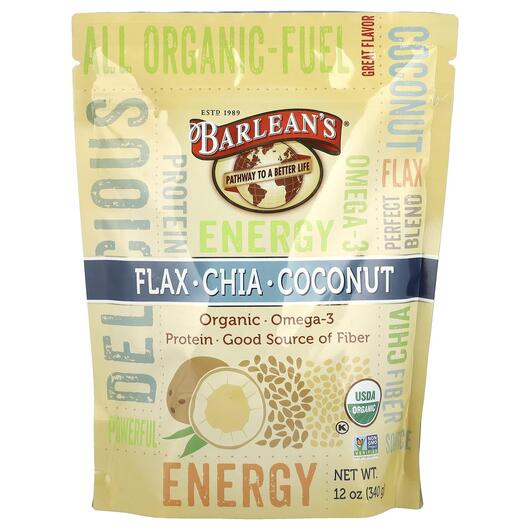 Основное фото товара Barlean's, Омега 3, Flax-Chia-Coconut Blend, 340 г