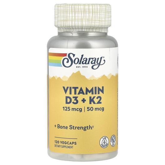Основное фото товара Solaray, Витамин D3, Vitamin D3 + K2, 120 капсул