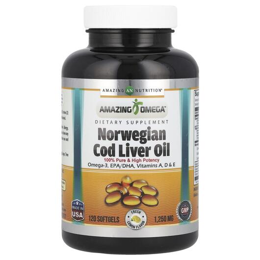 Основное фото товара Norwegian Cod Liver Oil Lemon 1250, Масло печени трески, 120 капс