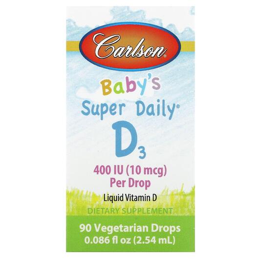 Основне фото товара Carlson, Baby's Super Daily D3 400 IU 10 mcg, Вітамін D3, 2.
