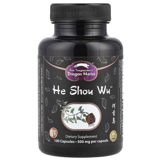 Основное фото товара Dragon Herbs, Горец многоцветковый, He Shou Wu 500 mg, 100 капсул