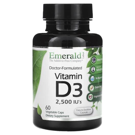 Основное фото товара Emerald, Витамин D3, Vitamin D3 2500 IU's, 60 капсул