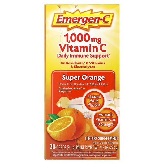 Основне фото товара Emergen-C, 1000 mg Vitamin C Orange, Вітамін C, 30 шт