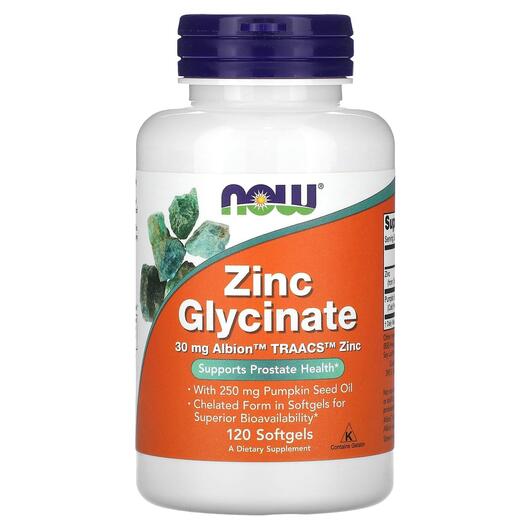 Основное фото товара NOW, Глицинат Цинка, Zinc Glycinate 30 mg, 120 капсул