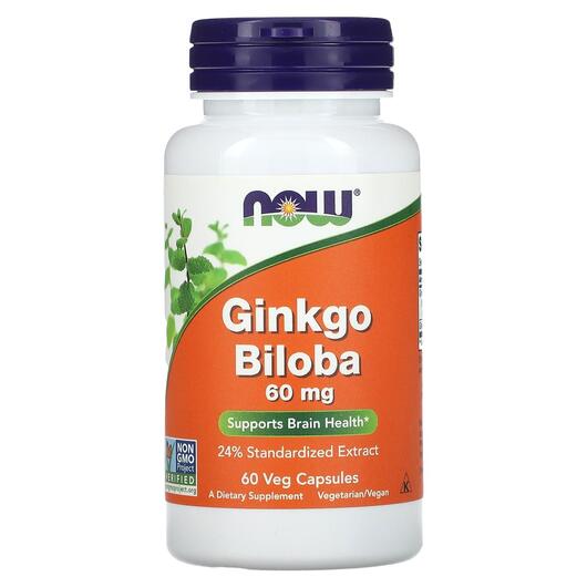 Основное фото товара NOW, Гинкго Билоба, Ginkgo Biloba 60 mg, 60 капсул