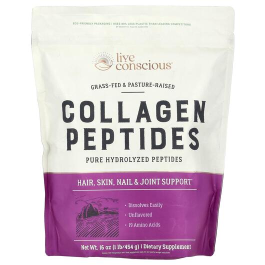 Основне фото товара Live Conscious, Collagen Peptides Unflavored, Колаген, 454 г