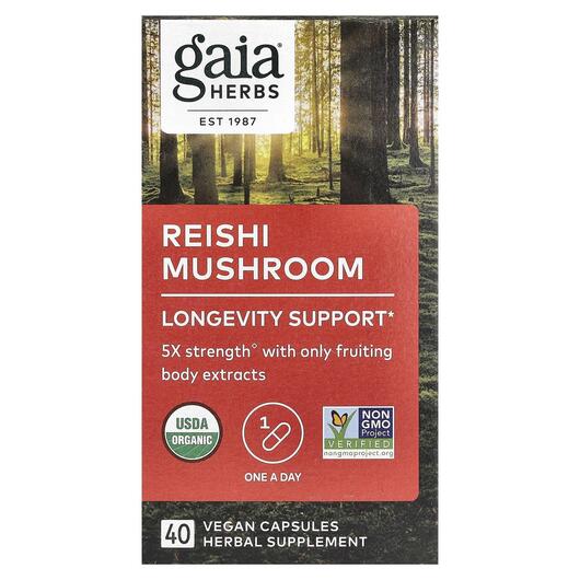 Основное фото товара Gaia Herbs, Гриб Рейши, Reishi Mushroom, 40 капсул