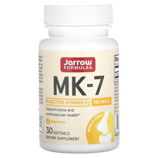 Основное фото товара Jarrow Formulas, MK-7 180 мкг, K2 as MK-7 180 mcg, 30 капсул
