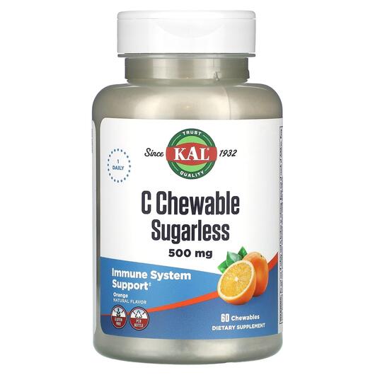Основное фото товара KAL, Витамин C, C Chewable Sugarless Orange 500 mg, 60 таблеток