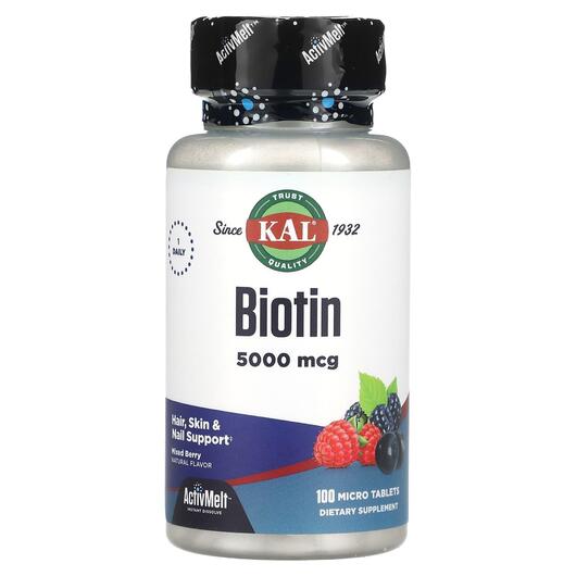 Основное фото товара KAL, Витамин B7 Биотин, Biotin Mixed Berry 5000 mcg, 100 таблеток