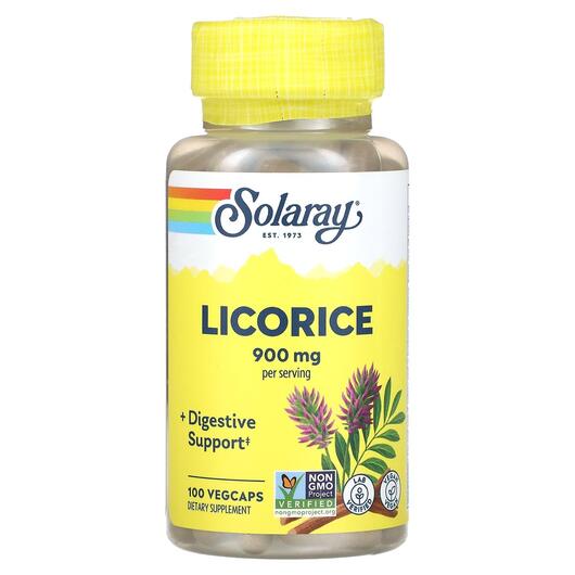 Основное фото товара Solaray, Лакрица 450 мг, Licorice 450 mg, 100 капсул