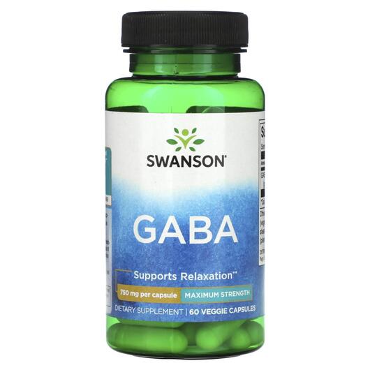 Основное фото товара Swanson, ГАМК, GABA Maximum Strength 750 mg, 60 Veggie Strength