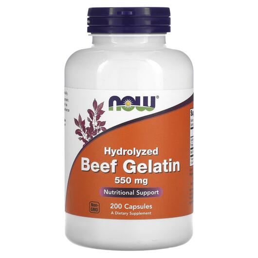 Основное фото товара NOW, Говяжий желатин 550 мг, Beef Gelatin 550 mg, 200 капсул