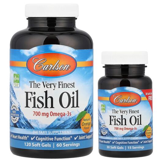 Основное фото товара The Very Finest Fish Oil, Рыбий жир Омега-3 700 мг 120 +, 30 капс