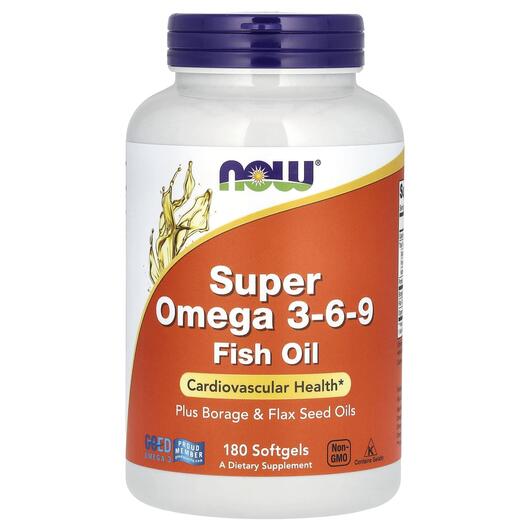 Основное фото товара NOW, Супер Омега 3-6-9 1200 мг, Super Omega 3-6-9, 180 капсул