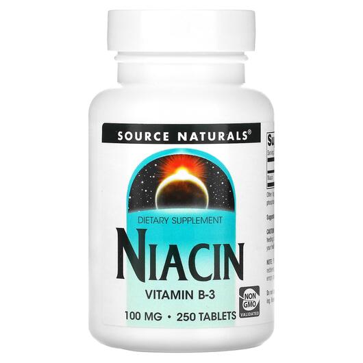 Основное фото товара Source Naturals, Ниацин 100 мл, Niacin 100 mg 250, 250 таблеток