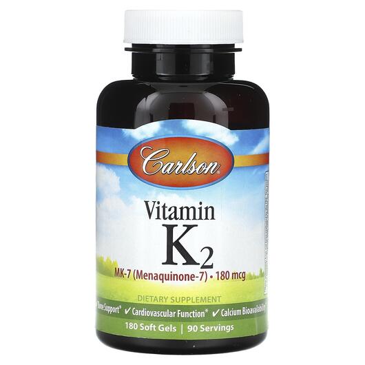 Основное фото товара Витамин K2, Vitamin K2 as MK-7 Menaquinone 180 mcg, 180 капсул