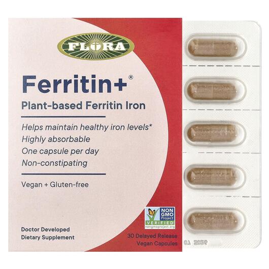 Основное фото товара Flora, Железо, Ferritin+ Plant-Based, 30 капсул