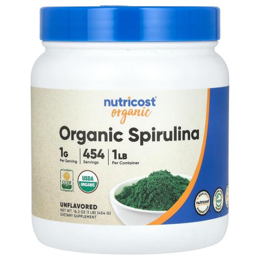 Основное фото товара Nutricost, Спирулина, Organic Spirulina Unflavored, 454 г