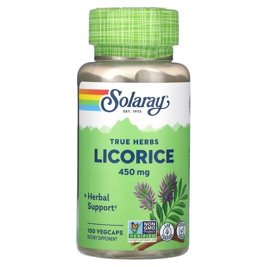 Основное фото товара Solaray, Лакрица, True Herbs Licorice 450 mg, 100 капсул