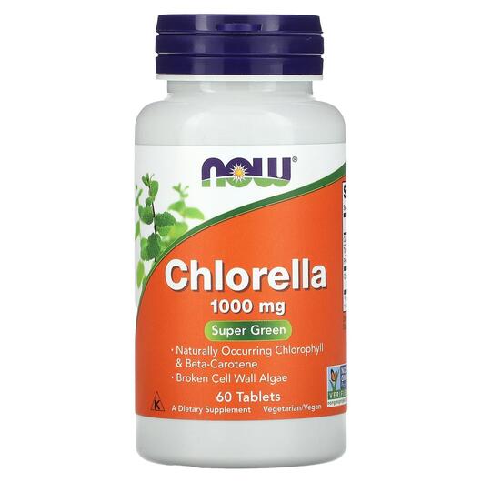 Основное фото товара NOW, Хлорелла, Chlorella 1000 mg, 60 таблеток