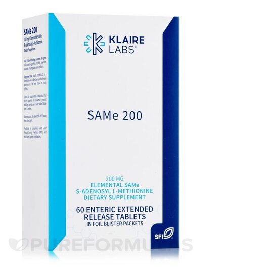 Основное фото товара Klaire Labs, САМє S-Аденозил-L-метионин, SAMe 200, 60 таблеток