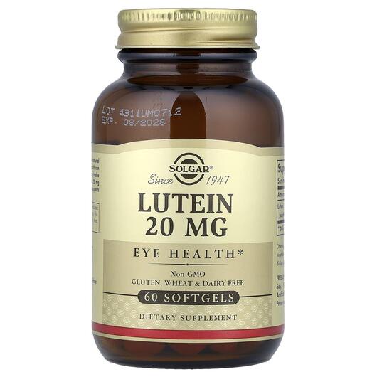 Основне фото товара Solgar, Lutein 20 mg, Лютеїн 20 мг, 60 капсул