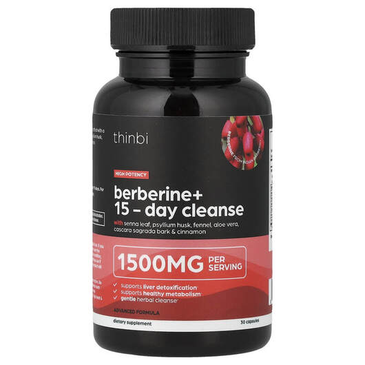 Основне фото товара Berberine+ 15-Day Cleanse Основне фото товара Thinbi, Berberine+ 15-Day Cleanse, Берберин, 30 капсул