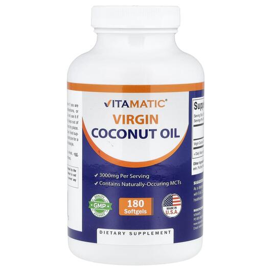 Основное фото товара Vitamatic, Кокосовое масло, Virgin Coconut Oil, 180 капсул