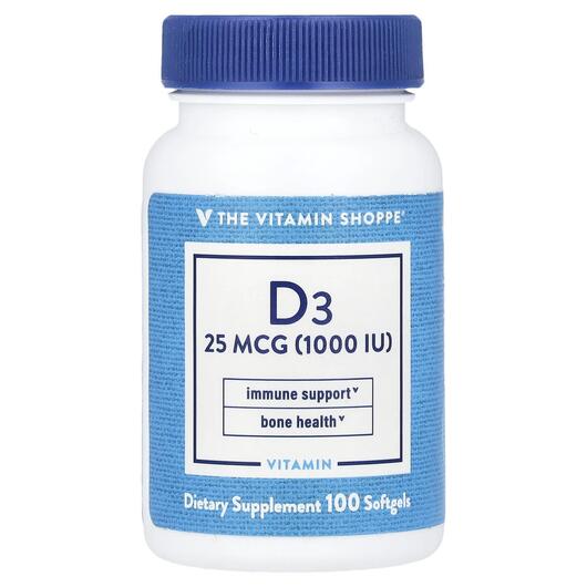 Основне фото товара Vitamin D3 25 mcg 1000 IU, Вітамін D3, 100 капсул