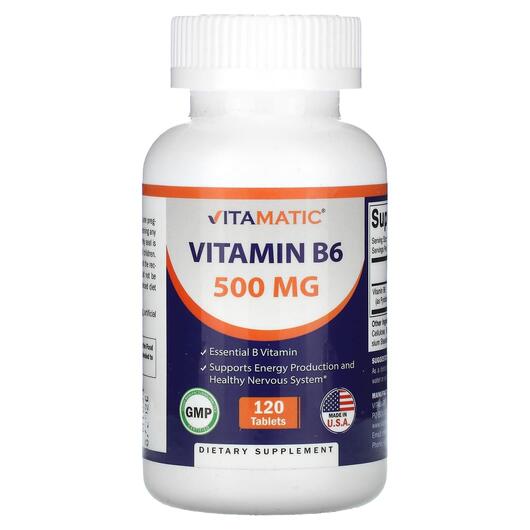 Основное фото товара Vitamatic, Витамин B6 Пиридоксин, Vitamin B6 500 mg, 120 таблеток