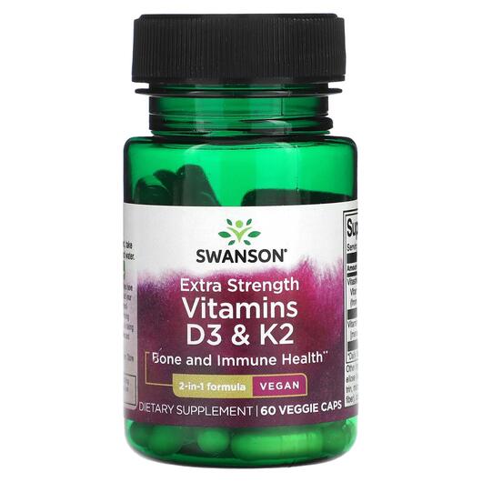 Основное фото товара Витамины D3 + K2, Vitamins D3 & K2 Extra Strength, 60 капсул