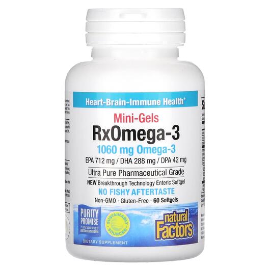 Основне фото товара RxOmega-3 Mini-Gels 500 mg, Омега 3, 60 Enteripure Softgels