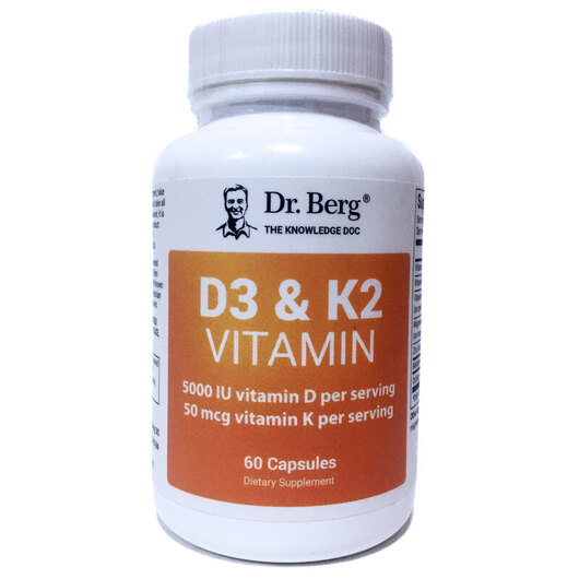 Основне фото товара Dr. Berg, D3 & K2 Vitamin 5000 IU, Вітаміни D3 K2, 60 капсул