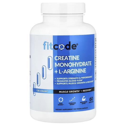Основное фото товара FitCode, L-Аргинин, Creatine Monohydrate + L-Arginine, 120 капсул