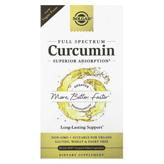 Основное фото товара Solgar, Куркумин, Full Spectrum Curcumin, 90 капсул