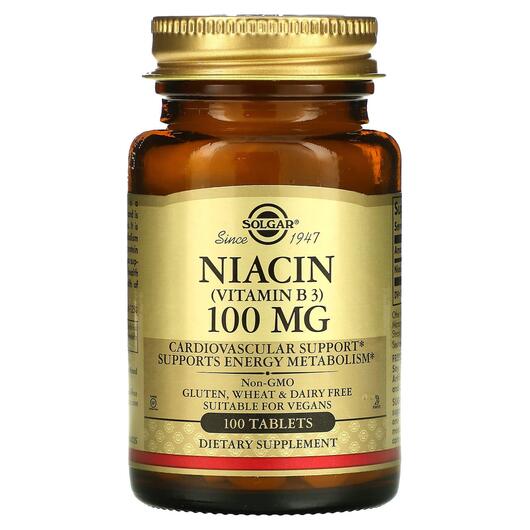 Основное фото товара Solgar, Ниацин 100 мг, Niacin Vitamin B3, 100 таблеток