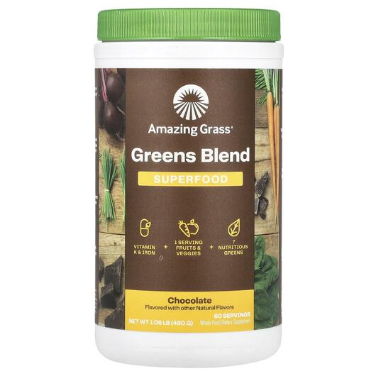 Основное фото товара Amazing Grass, Суперфуд, Green Superfood Chocolate, 480 г